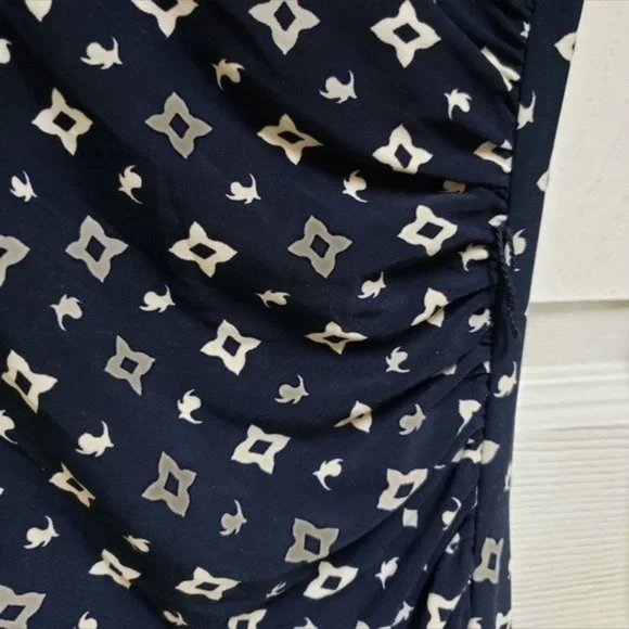 LAUREN RALPH LAUREN S Navy White Jersey Knit Ruched Faux Wrap Dress - Picture 4 of 7